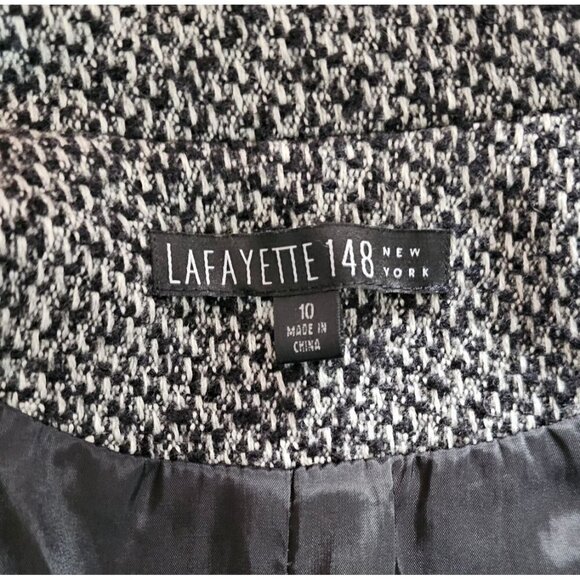 LAFAYETTE 148 tweed black white wool cashmere camel hair short jacket size 10 - Picture 10 of 12